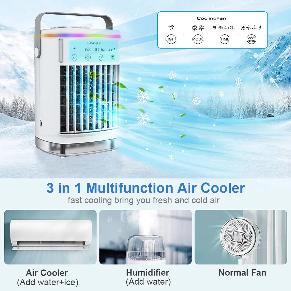 Ar Condicionado Mini Refrigerador de Ar Gelado Água 700ml Ventilador de Refrigeração Com Umidificador para Casa Sala Escritório USB Ar Condicionado Portátil